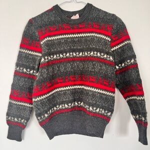 Amazing Vintage Gray and Red Wool Christmas Patterned Kids Sweater